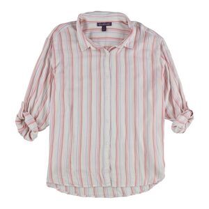 Gloria Vanderbilt Womens Roll Tab Stripes Button Up Shirt, , Plus Size, 1X, DM